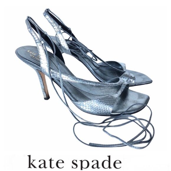 Kate Spade platinum python ankle wrap Strappy stilettos heels 6